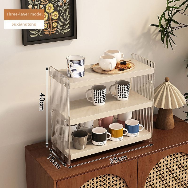 Stolový akrylový stojan na poháre, 2 poschodia, na čaj a kávu, multifunkčný