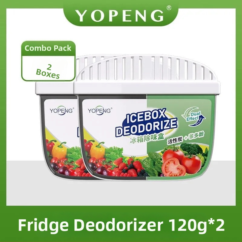 YOPENG Box na deodoráciu chladničky s aktívnym uhlím a čajovými polyfenolmi, dvojfarebný dizajn, svieži parfum, 120 g