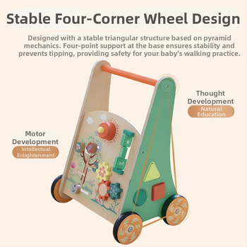 Drevený detský chodítko s edukatívnou hrou na zladenie tvarov (Drevo; 0–3 rokov; Lishui, Zhejiang; Intelektuálny rozvoj; Koordinácia ruky-oko)