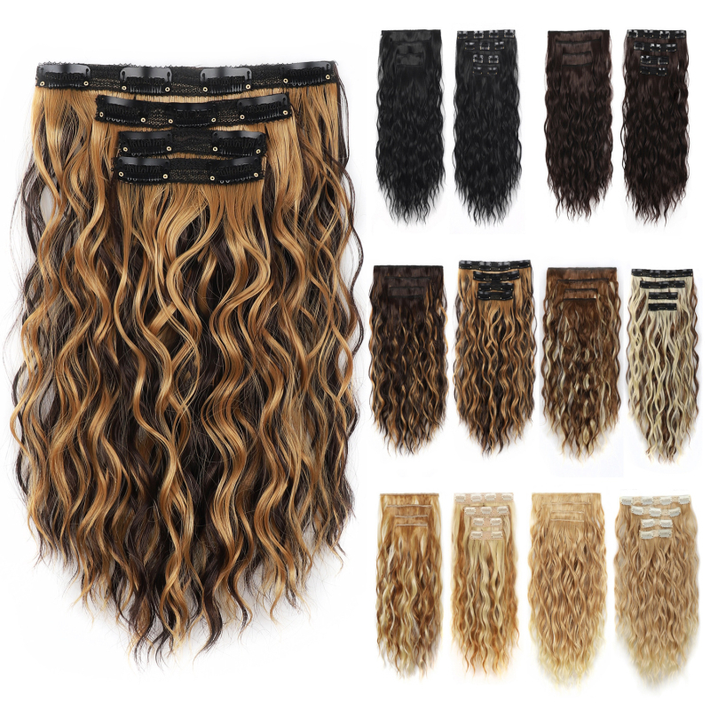 Klip-in sada paroch, 4 diely, objemné krátke vlasy, model 4SBW, tepelne odolné vlákno, mechanizmus spracovania, Zhejiang pôvod, pre ženy