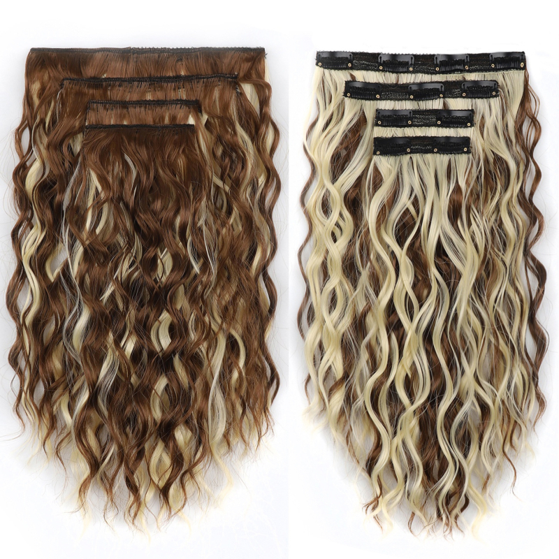 Klip-in sada paroch, 4 diely, objemné krátke vlasy, model 4SBW, tepelne odolné vlákno, mechanizmus spracovania, Zhejiang pôvod, pre ženy