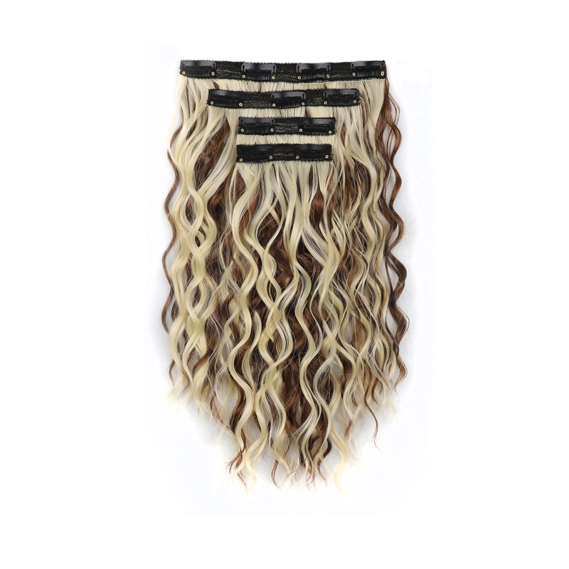 Klip-in sada paroch, 4 diely, objemné krátke vlasy, model 4SBW, tepelne odolné vlákno, mechanizmus spracovania, Zhejiang pôvod, pre ženy