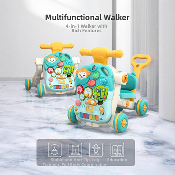 Plastikinė vaiko mokymosi vaikštynė su anti‑kritimu, 4‑in‑1 daugiafunkcinė žaidimų lenta