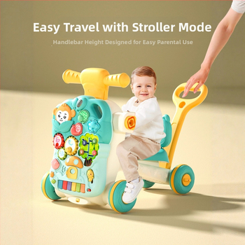 Plastikinė vaiko mokymosi vaikštynė su anti‑kritimu, 4‑in‑1 daugiafunkcinė žaidimų lenta