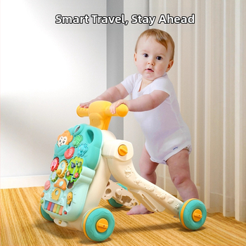 Plastikinė vaiko mokymosi vaikštynė su anti‑kritimu, 4‑in‑1 daugiafunkcinė žaidimų lenta