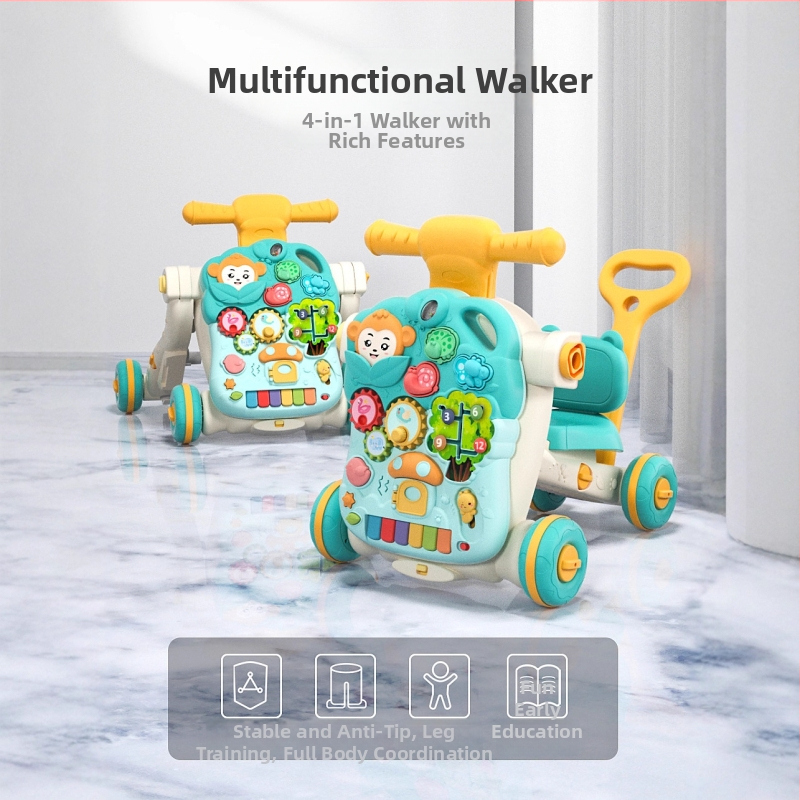 Plastikinė vaiko mokymosi vaikštynė su anti‑kritimu, 4‑in‑1 daugiafunkcinė žaidimų lenta