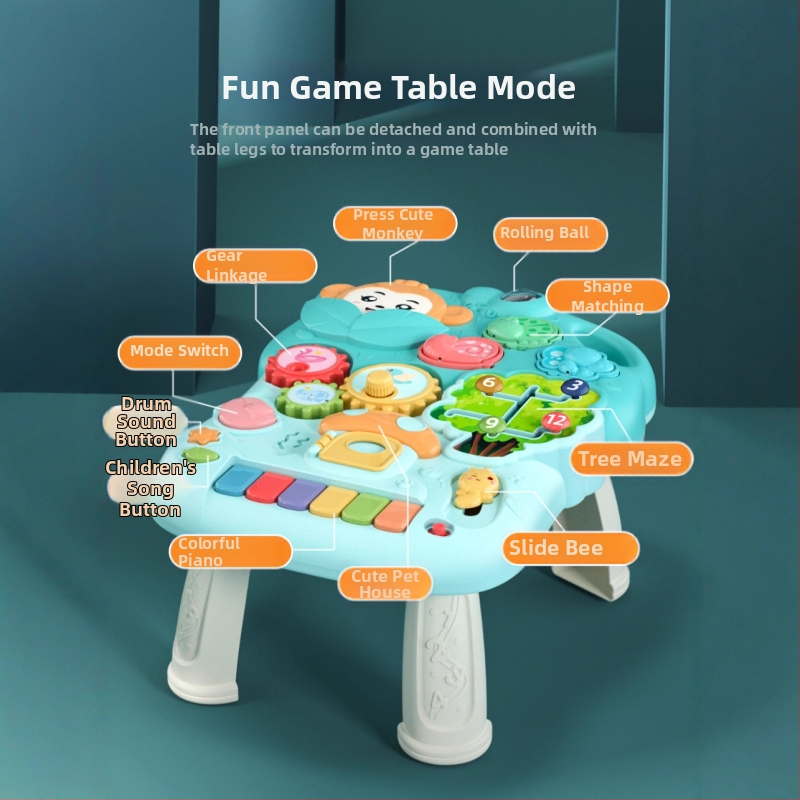 Plastikinė vaiko mokymosi vaikštynė su anti‑kritimu, 4‑in‑1 daugiafunkcinė žaidimų lenta