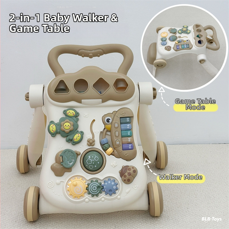 Kūdikių vaikštynė 2-in-1 su žaidimų stalu, prieš apvertimą, plastikinė konstrukcija, tinkama 0–3 metų vaikams