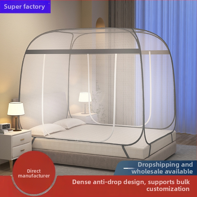 Jurtistiilis sääsevõrk voodile, paigaldusvaba, polüesterkangas, terasest raam, kaasaegne disain