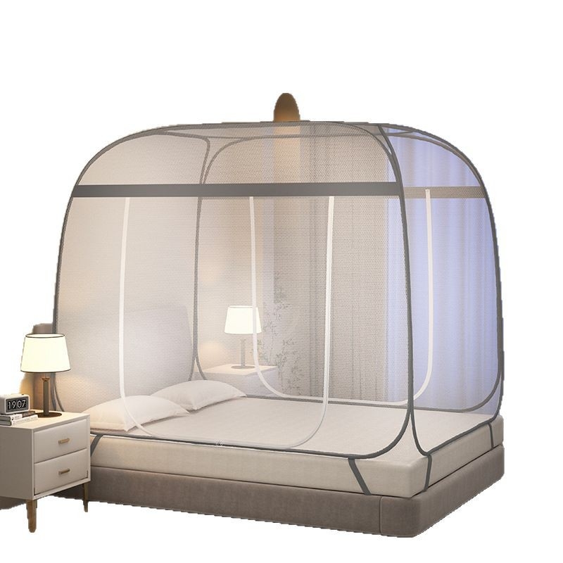 Sieť proti komárom pre posteľ v štýleJurty, bez montáže, polyesterový materiál, oceľový rám, moderný dizajn
