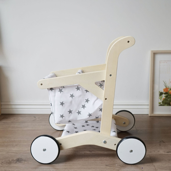 Koka rotaļlietu iepirkšanās ratiņi bērniem – rotaļlietu ratiņi spēlei, 4–6 gadi