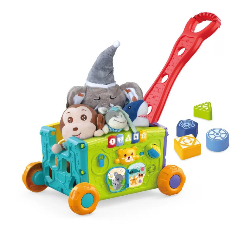 Beiyingjia daugiafunkcinis vaikiškas stumiamas automobilis su garsu ir šviesa – saugykla, regos ir kognityvinis vystymasis, ankstyvas ugdymas (0–3 metų)