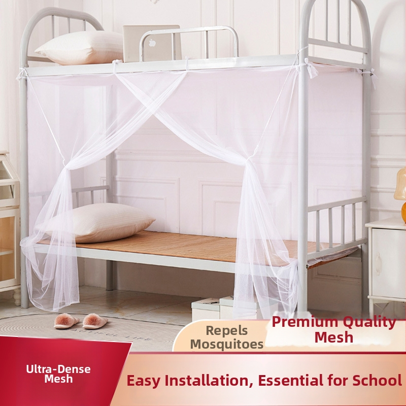 Sieť proti komárom pre jednolôžko na študentskom internáte — posteľná sieťovina, s jednými dverami, moderný minimalistický štýl