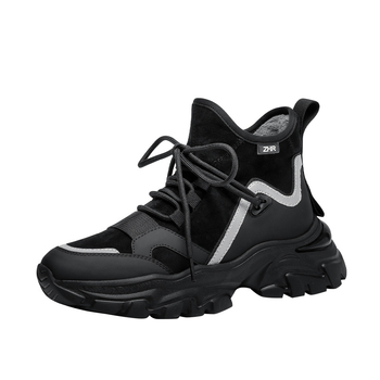 Dámske športové tenisky s vysokým vrškom, okrúhla špička, stredná päta 3–5 cm, vrchnok z ovčieho velúru + mikrovlákno, podšívka krátky plyš