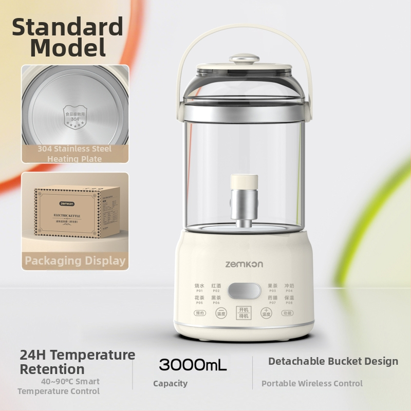 Zemkon Zdravý čajový hrniec s telesom z borosilikátového skla, 3 L, 800 W, 220 V, digitálny termostat, dotykové ovládanie, model RC-Z830D35