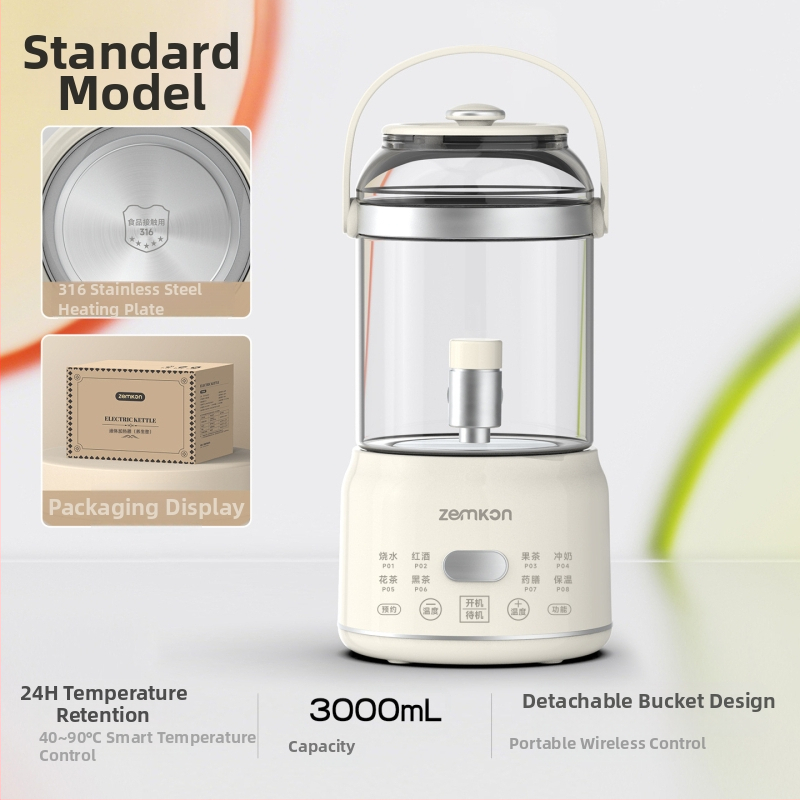 Zemkon Zdravý čajový hrniec s telesom z borosilikátového skla, 3 L, 800 W, 220 V, digitálny termostat, dotykové ovládanie, model RC-Z830D35