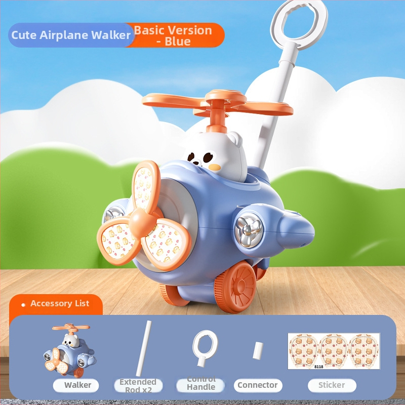 Lidmašīnas stūmējama rotaļlieta zīdaiņiem — plastmasa, ar apgaismojumu, attīsta roku-acu koordināciju, grabēšanu un dzirdi