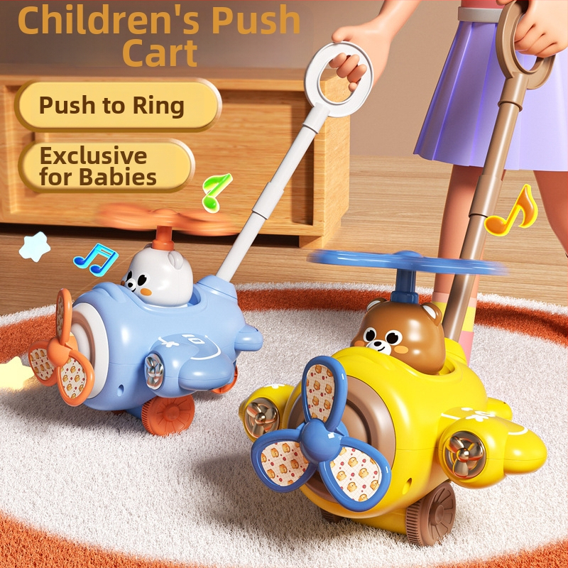 Kūdikio stumdomas vaikštinimo žaislas – lėktuvo formos, lengva plastikinė konstrukcija, amžius 1–2 metai