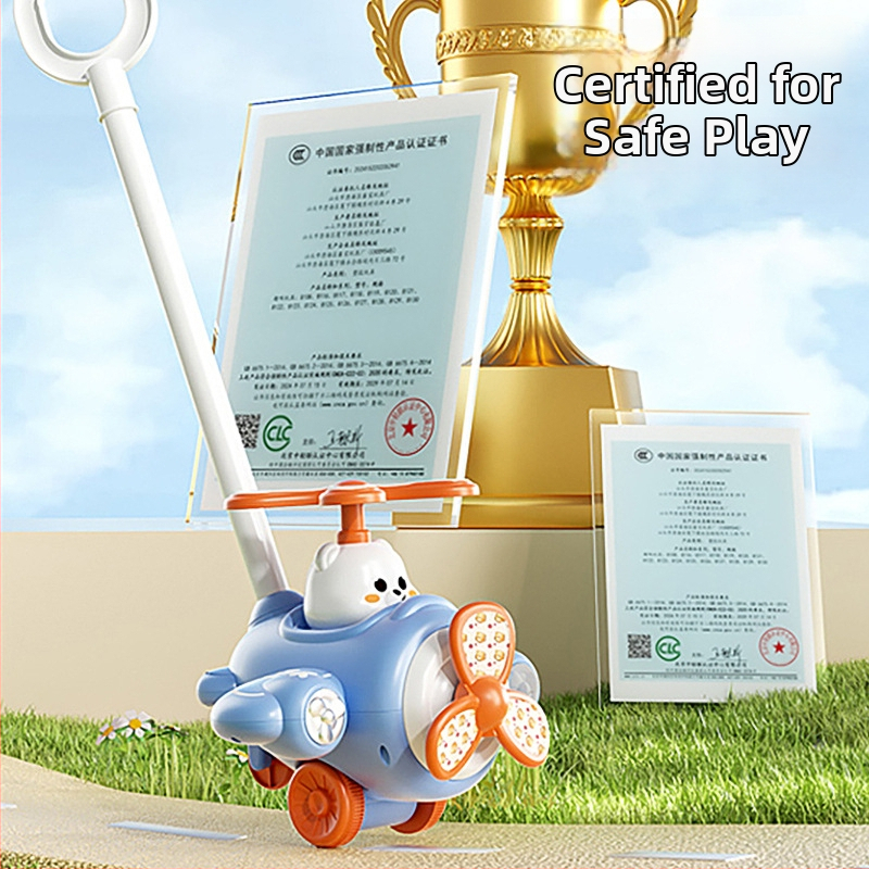 Kūdikio stumdomas vaikštinimo žaislas – lėktuvo formos, lengva plastikinė konstrukcija, amžius 1–2 metai