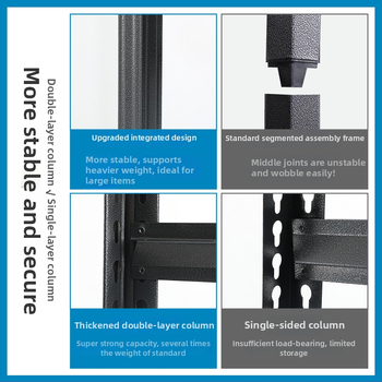 Domáci úložný regál z uhlíkovej ocele, 7-poschodový, podlahový, pohyblivý, s 2 krabičkami