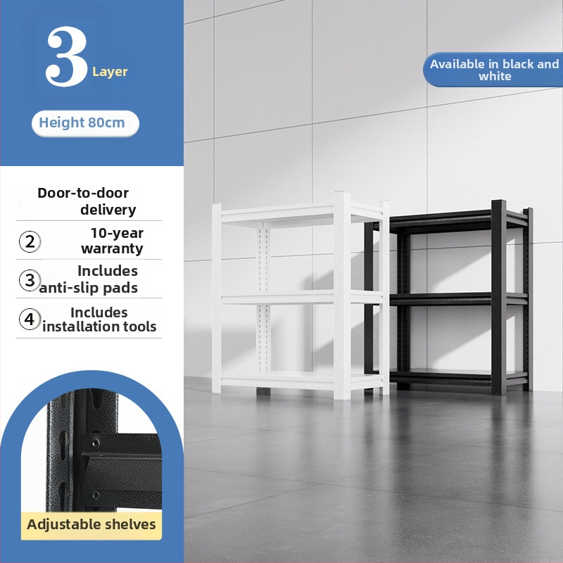 Domáci úložný regál z uhlíkovej ocele, 7-poschodový, podlahový, pohyblivý, s 2 krabičkami