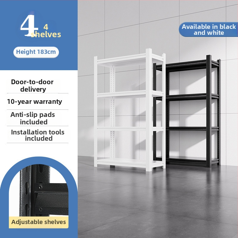 Domáci úložný regál z uhlíkovej ocele, 7-poschodový, podlahový, pohyblivý, s 2 krabičkami