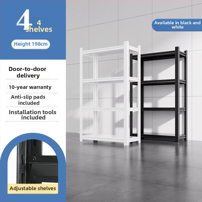 Domáci úložný regál z uhlíkovej ocele, 7-poschodový, podlahový, pohyblivý, s 2 krabičkami