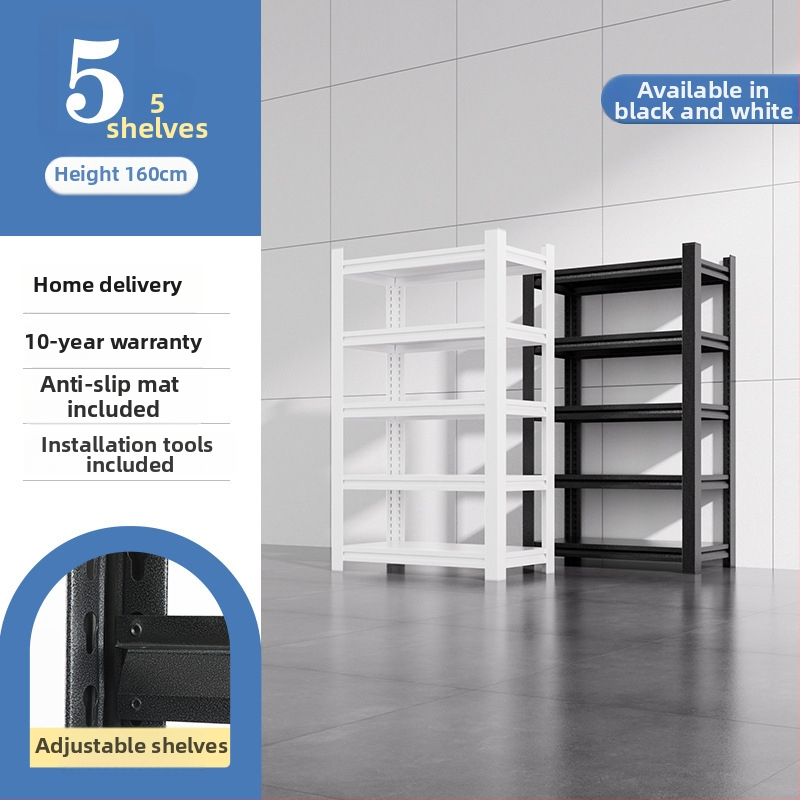 Domáci úložný regál z uhlíkovej ocele, 7-poschodový, podlahový, pohyblivý, s 2 krabičkami