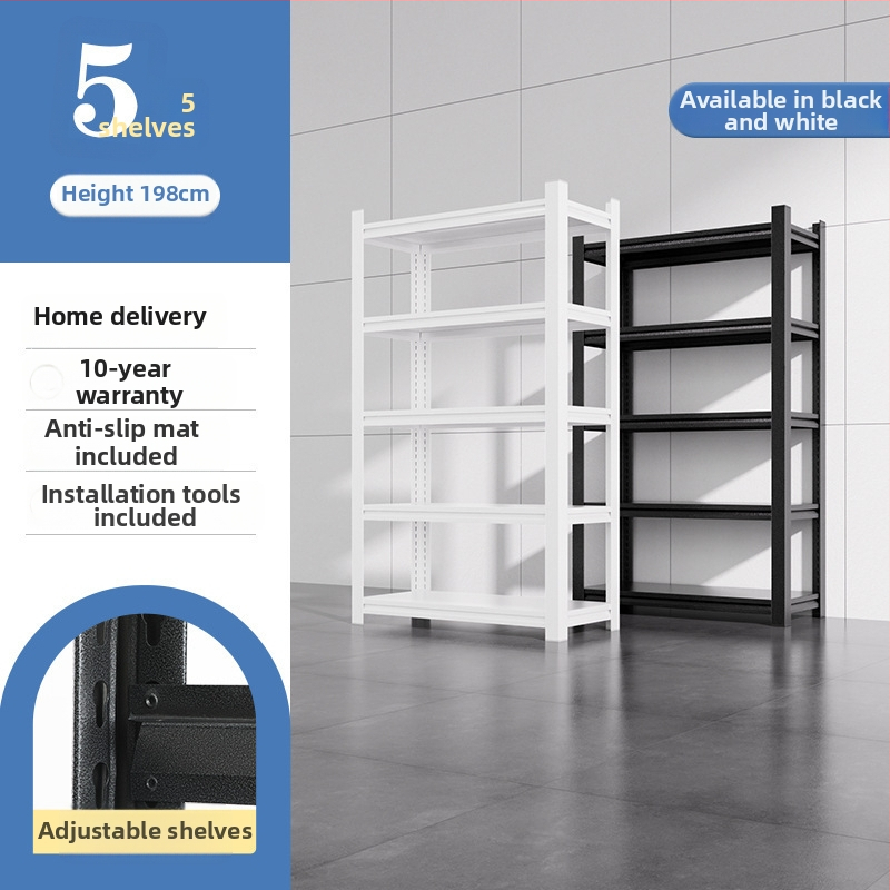 Domáci úložný regál z uhlíkovej ocele, 7-poschodový, podlahový, pohyblivý, s 2 krabičkami