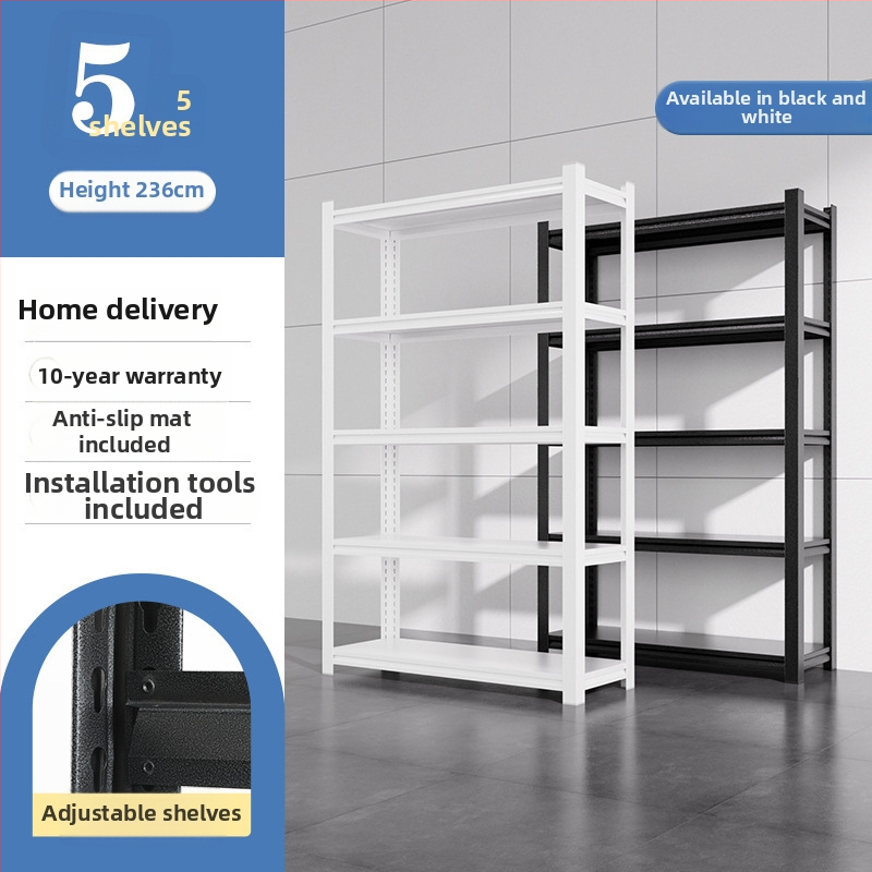 Domáci úložný regál z uhlíkovej ocele, 7-poschodový, podlahový, pohyblivý, s 2 krabičkami