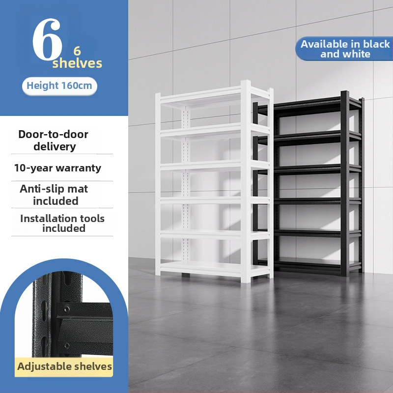 Domáci úložný regál z uhlíkovej ocele, 7-poschodový, podlahový, pohyblivý, s 2 krabičkami