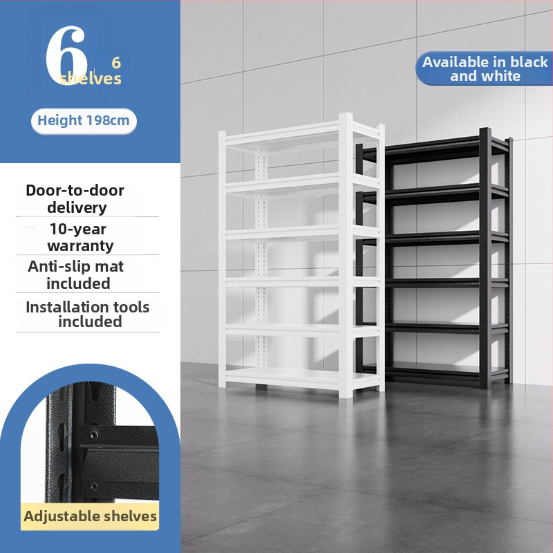 Domáci úložný regál z uhlíkovej ocele, 7-poschodový, podlahový, pohyblivý, s 2 krabičkami