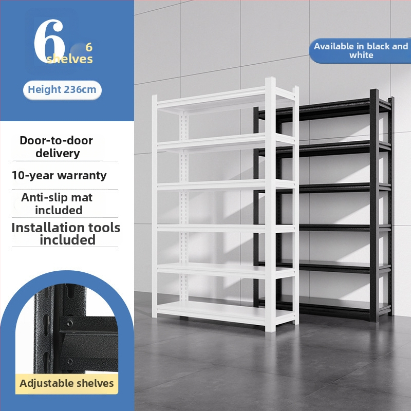 Domáci úložný regál z uhlíkovej ocele, 7-poschodový, podlahový, pohyblivý, s 2 krabičkami