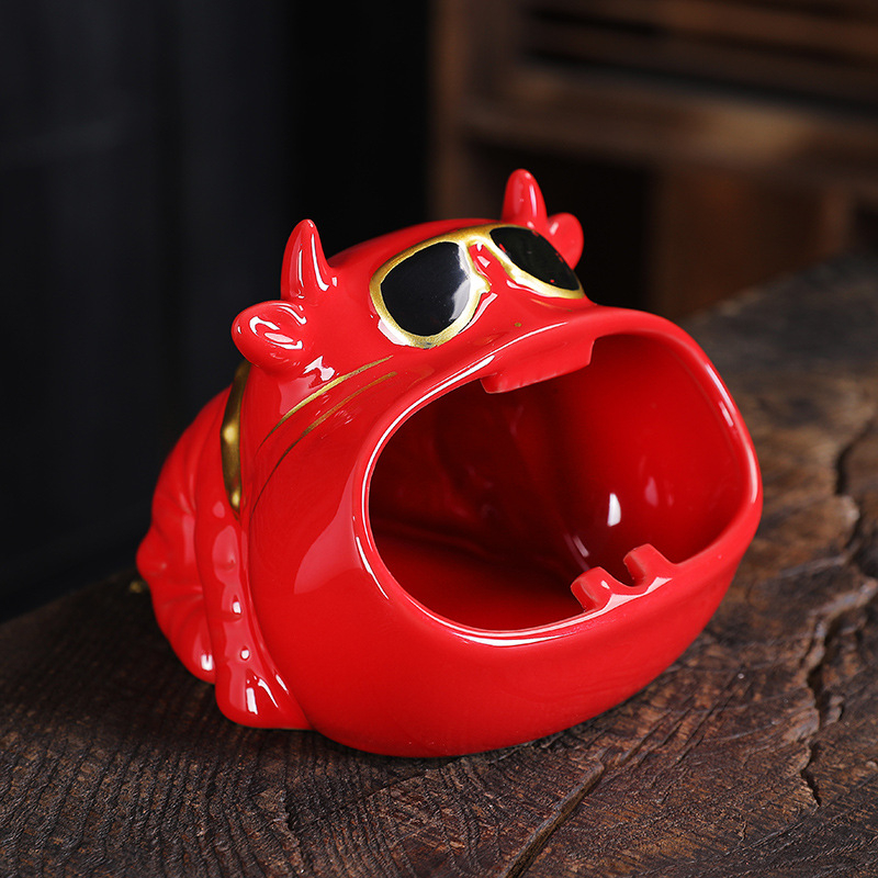 Keramický popolník s mačkou z karikatúry – vetru odolný, s tlačou loga, na dekoráciu a skladovanie, zbierka