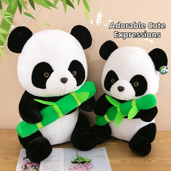 Panda plyšová hračka — Super mäkký krátky plyš, Prispôsobenie loga, Balenie sieťovou taškou