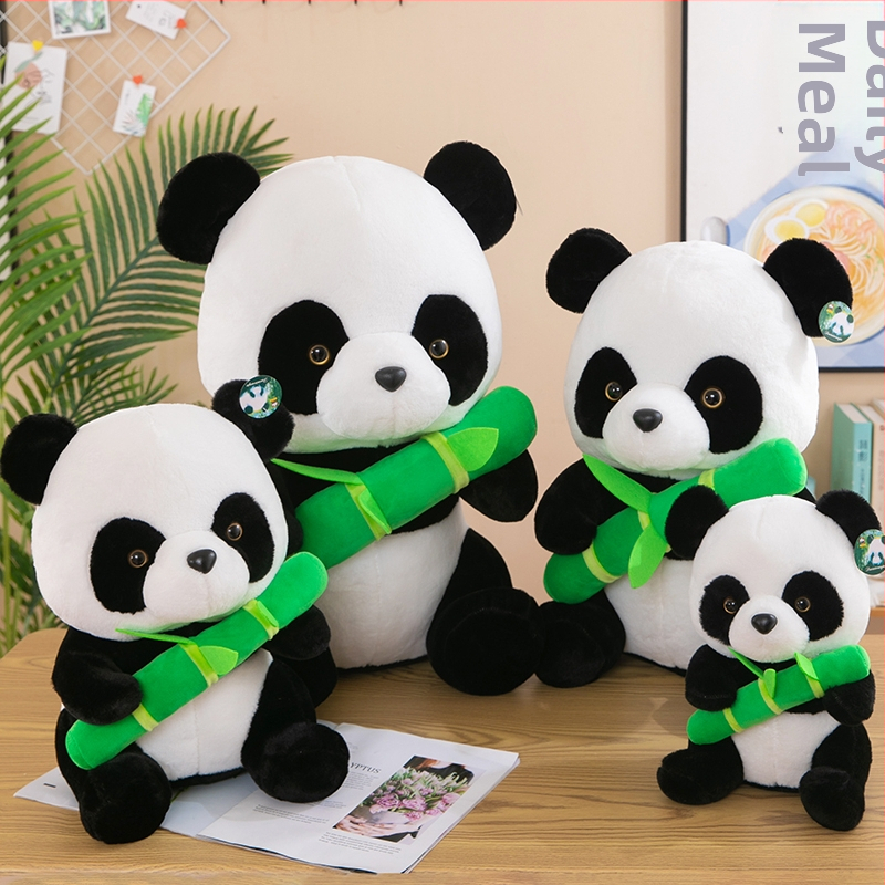 Panda plišu mänguasi — väga pehme lühikese karusnahaga, logo kohandamine, võrgukott-pakend