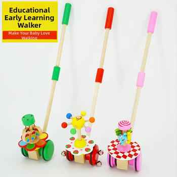 Drevená tlačná hračka pre dojčatá 0–2 rokov s motýľovou otáčajúcou sa tyčou, podporuje senzorický vývoj, vizuálny a kognitívny vývoj a koordináciu ruka–oko