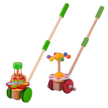 Drevená tlačná hračka pre dojčatá 0–2 rokov s motýľovou otáčajúcou sa tyčou, podporuje senzorický vývoj, vizuálny a kognitívny vývoj a koordináciu ruka–oko