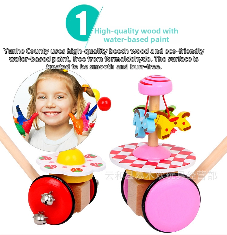 Drevená tlačná hračka pre dojčatá 0–2 rokov s motýľovou otáčajúcou sa tyčou, podporuje senzorický vývoj, vizuálny a kognitívny vývoj a koordináciu ruka–oko