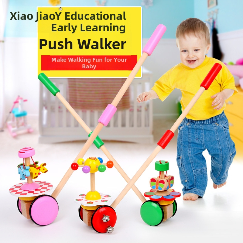 Drevená hračka na tlačenie pre batoľatá – Vzdelávacie zvieratá v karikatúrach, 0–3 roky