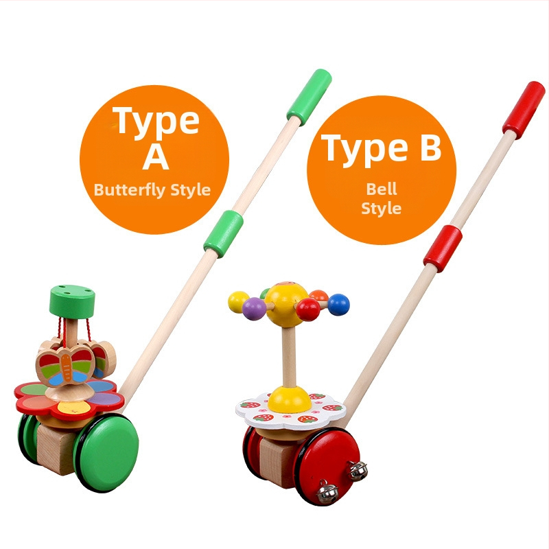 Drevená hračka na tlačenie pre batoľatá – Vzdelávacie zvieratá v karikatúrach, 0–3 roky