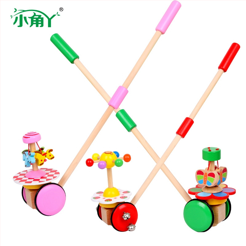 Drevená hračka na tlačenie pre batoľatá – Vzdelávacie zvieratá v karikatúrach, 0–3 roky