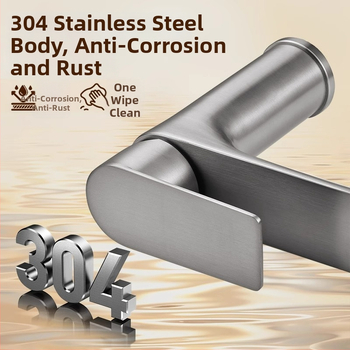 Nerezová oceľová kúpeľná umývadlová batéria s teplou a studenou vodou, keramický diskový ventil, 0-90°C, model 966