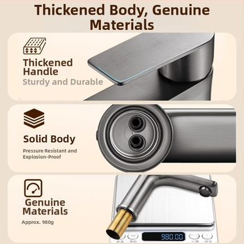 Nerezová oceľová kúpeľná umývadlová batéria s teplou a studenou vodou, keramický diskový ventil, 0-90°C, model 966