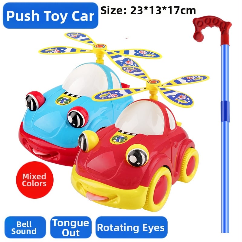 Ťahané detské autíčko s dvojitým ramenom, zvonček a pohyblivé oči; plastová konštrukcia; balené v sáčku; pre vek 4–6 rokov.