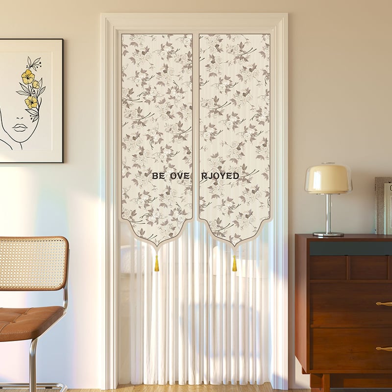 Dverový záves s čipkou, proti komárom, súkromie pre obývaciu izbu a spálňu – polyester, kvetinový vzor, moderný minimalistický štýl, jar 2025