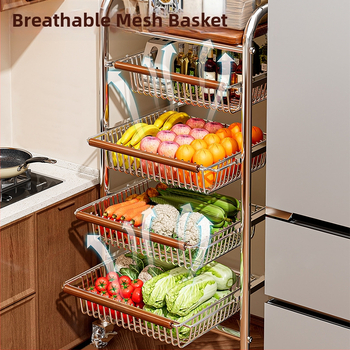 5-poschodový stojan na podlahe s kolieskami z uhlíkovej ocele – otočný, vlhkosť odolný organizér pre kuchyňu, spálňu a obývačku