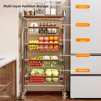 5-poschodový stojan na podlahe s kolieskami z uhlíkovej ocele – otočný, vlhkosť odolný organizér pre kuchyňu, spálňu a obývačku