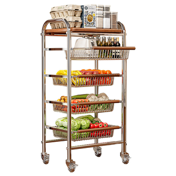 5-poschodový stojan na podlahe s kolieskami z uhlíkovej ocele – otočný, vlhkosť odolný organizér pre kuchyňu, spálňu a obývačku