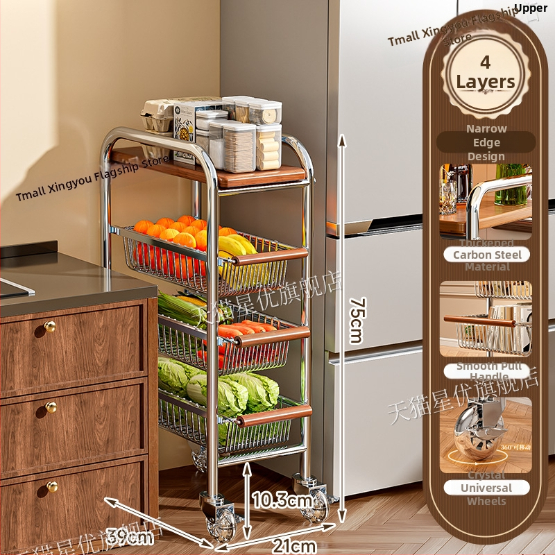 5-poschodový stojan na podlahe s kolieskami z uhlíkovej ocele – otočný, vlhkosť odolný organizér pre kuchyňu, spálňu a obývačku